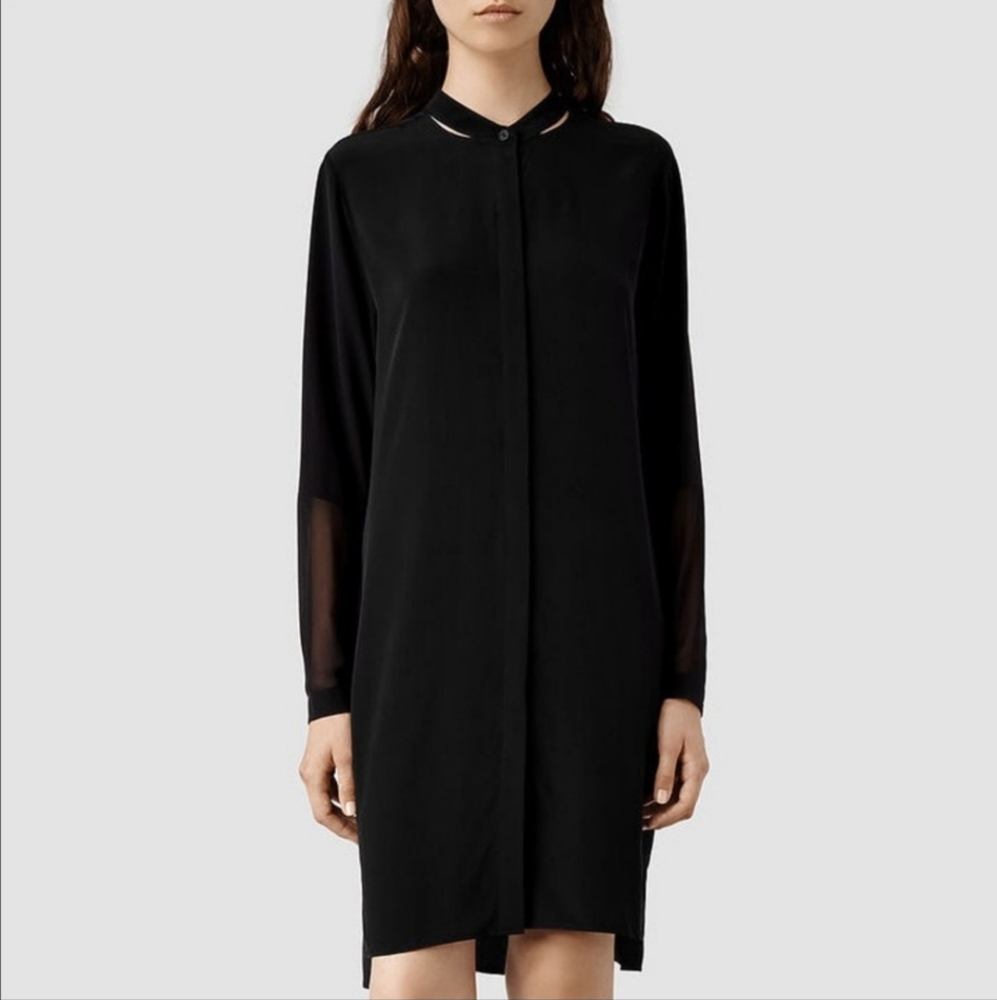 All Saints Rivi 100% Silk Shirt Dress  Size 0